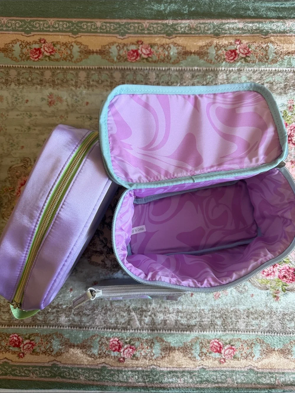 Lilac and Iridescent Cosmetic Pouch Set - Women Bags